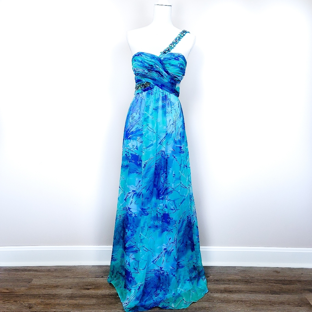 Cache Maxi Formal Dress Prom Pageant Chiffon Teal